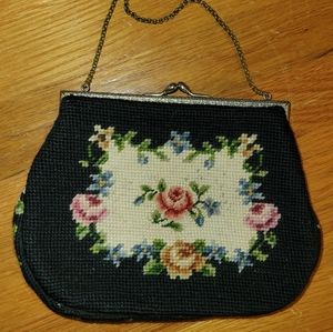 Vintage Needlepoint Tapestry Purse Bag 1950's